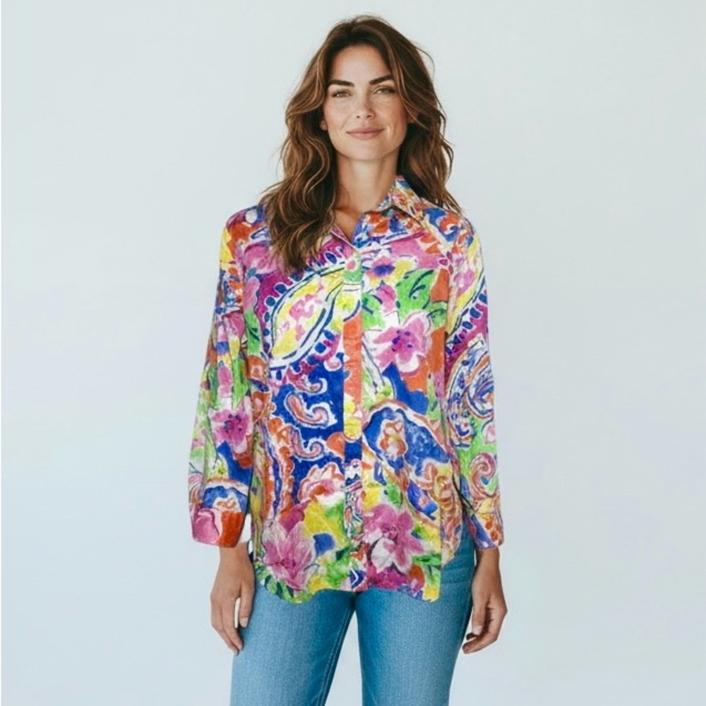 Lauren Ralph Lauren Botanical Floral Watercolor Print Button Down Shirt
